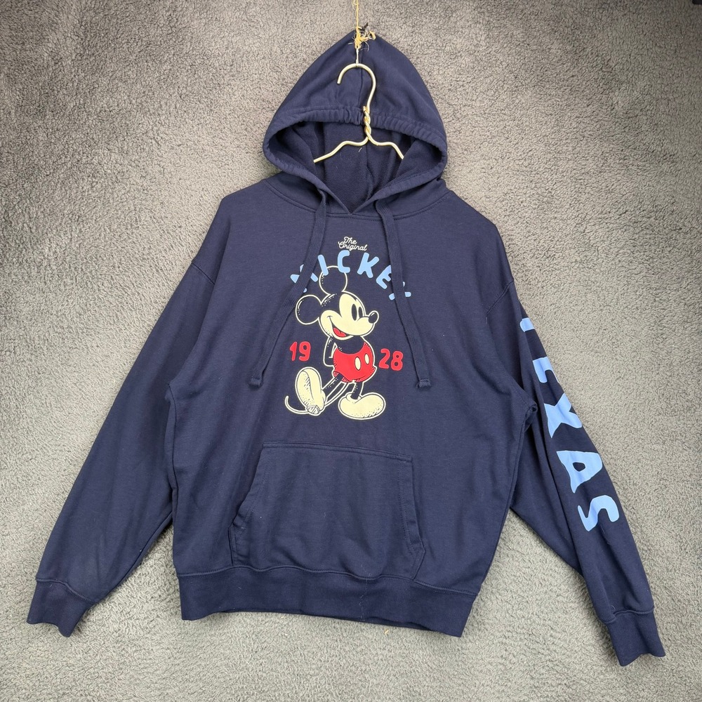 Disney Mickey Mouse Texas Graphic Hoodie Navy Blue Mens Medium AT26525